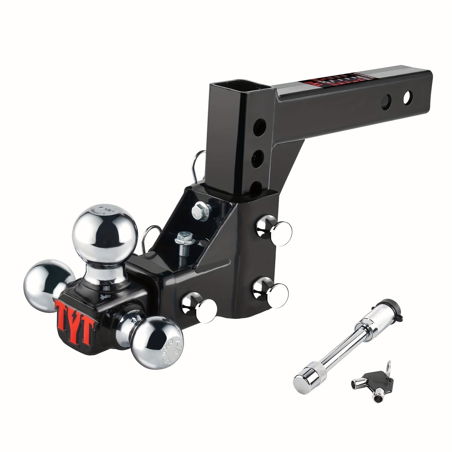 TYT Adjustable Trailer Hitch Ball Mount, Tri-Ball (1-7/8'' X 2'' X 2-5/16''), Fits 2'' Receiver, 5'' Rise/Drop Hitch, Hitch for Heavy Duty Truck, Solid Ball Mount, 10000 LBS GTW, BLACK