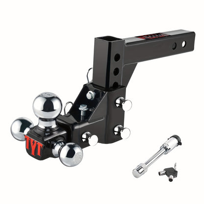 TYT Adjustable Trailer Hitch Ball Mount, Tri-Ball (1-7/8'' X 2'' X 2-5/16''), Fits 2'' Receiver, 5'' Rise/Drop Hitch, Hitch for Heavy Duty Truck, Solid Ball Mount, 10000 LBS GTW, BLACK