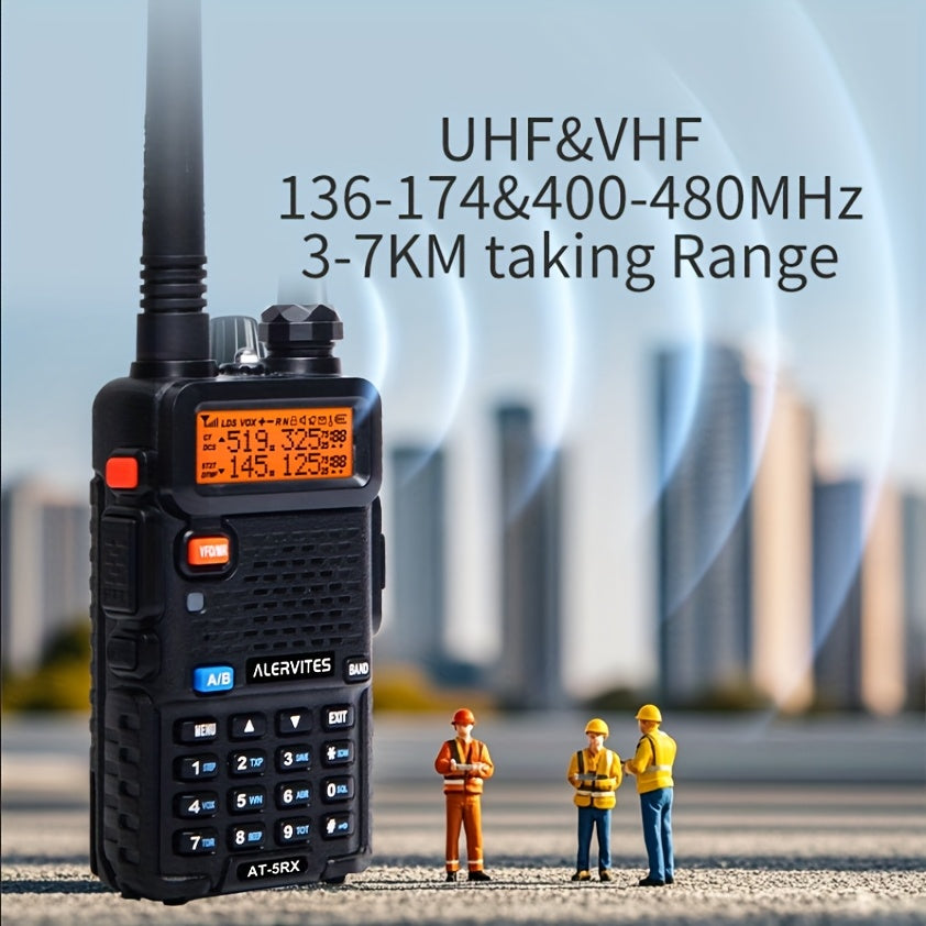 2-Pack ALERVITES Multi-Band Ham Radio Handheld - Remote Walkie-Talkies with AT-5RX Upgrade Technology, Portable Two-Way Radios for Adults, Camping, Hiking, Travel, Frequency Copy, Airband Compatible, USB Rechargeable, Black,