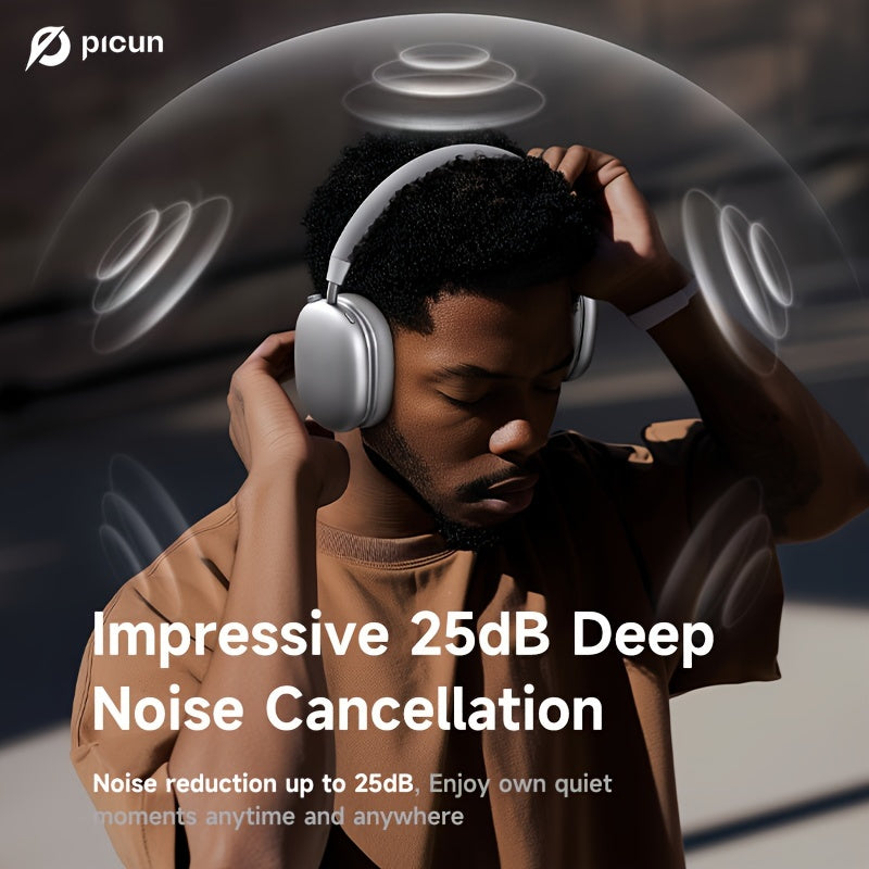 Picun F5 Hybrid ANC Wireless Headphones with 45dB Noise Cancellation, Wireless 5.4 Low-Latency, Spatial Audio, Hybrid ANC/Passive Mode, -C/, Compatible with PC/Laptop/Tablet/Skiing Headphones, 3.5mm Cable & Built-in Mic