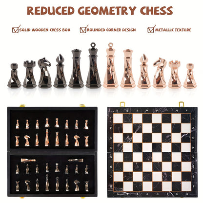 Metal Chess Set for Adults, 15" Wooden Chess Board with Modern Metal Chess Pieces Travel Chess Sets with Metal Chessmen, Collectible Elegant Chess Game, Family Vintage Board Game, Marbled Chess Board