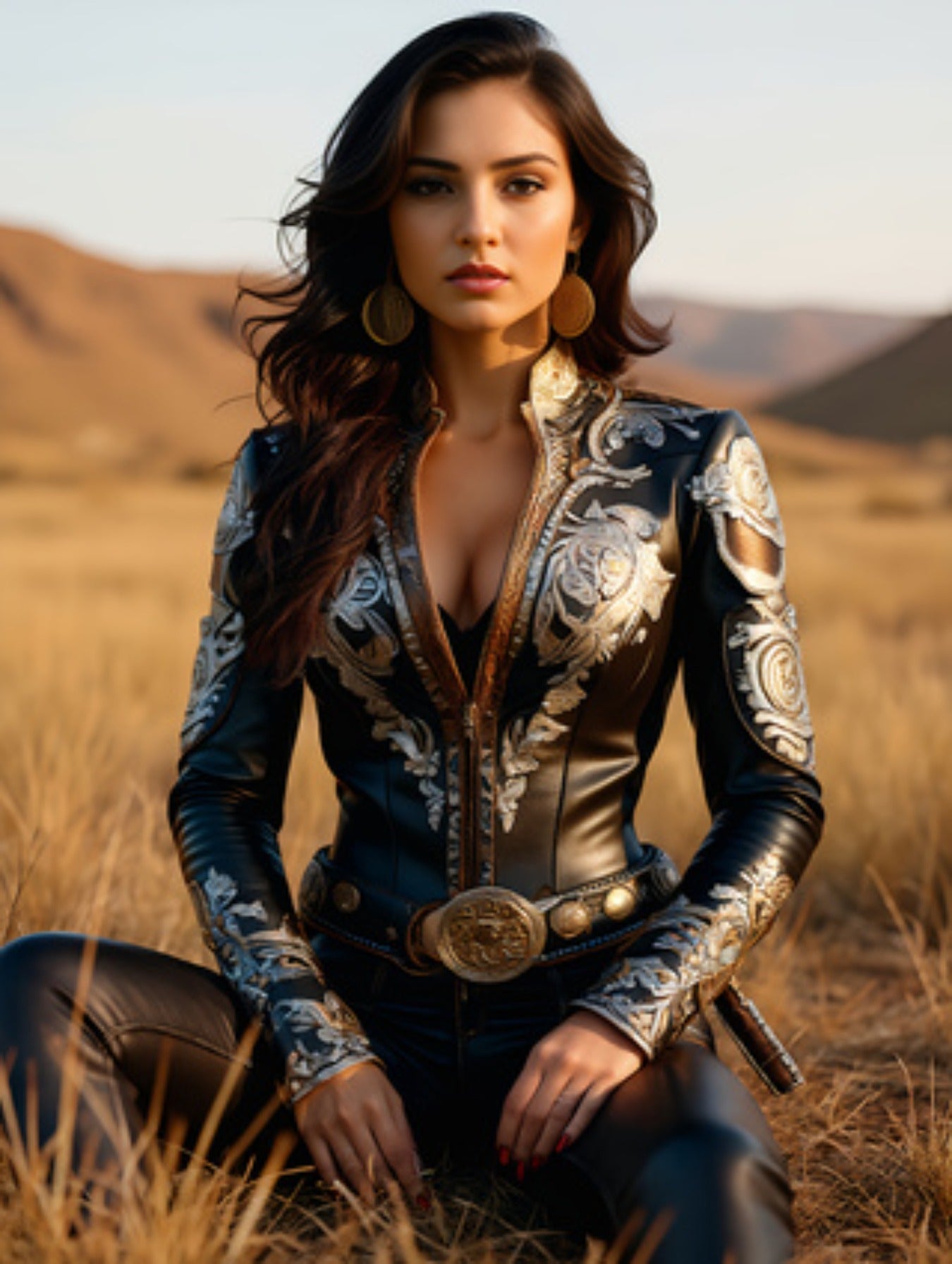 Jacket with Western Floral Embroidery And a Zipper