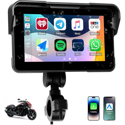 Motorcycle Wireless Carplay & Android Car for Motorcycle, 5 Inch HD Touchscreen for Motorcycles with Navigation/ Bluetooth/ EQ/ Pressure Detection