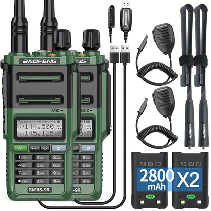 2pcs BAOFENG GM-9R Pro GMRS Radio with NOAA Weather Alerts, 250 Memory Channels & USB-C Charger - Long Range Two-Way Walkie Talkie with Earpiece, Compatible with AA-36 USB-C Cable for Camping, Hunting, Survival, Emergency Pre