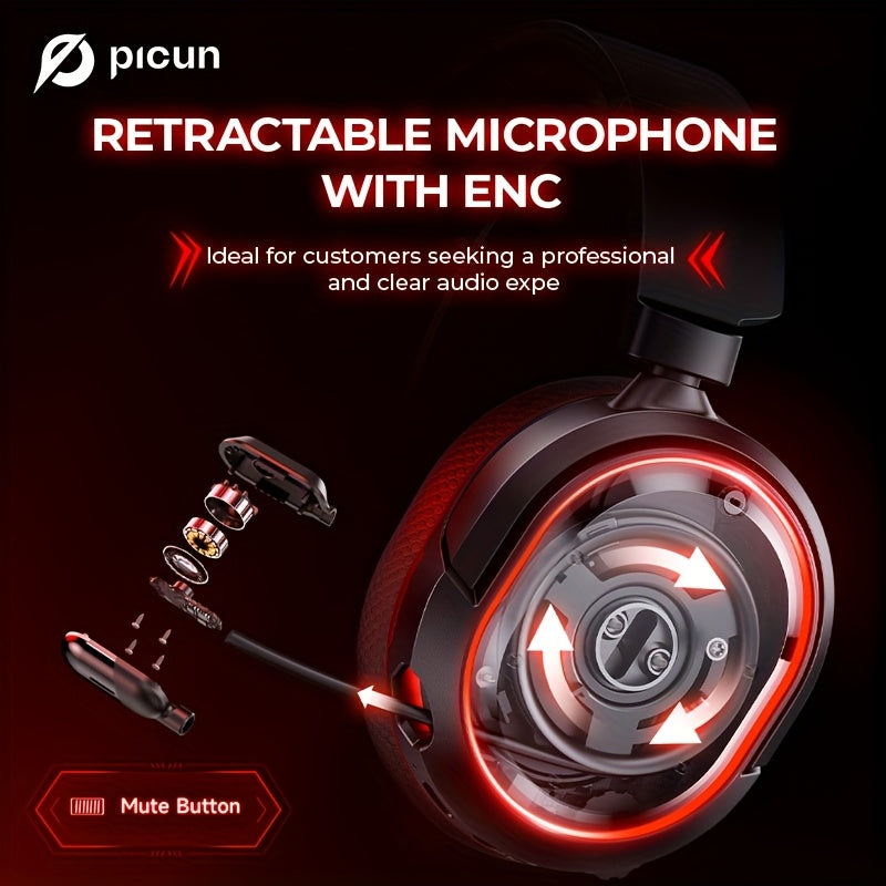 Wireless Gaming Headset with 7.1 Surround Sound, 2.4GHz USB Wireless Gaming Headphones, 100H Battery, Wireless 5.4, ENC Noise Canceling Mic, RGB Light, Wireless Headset for PC PS5 PS4 Mac Switch