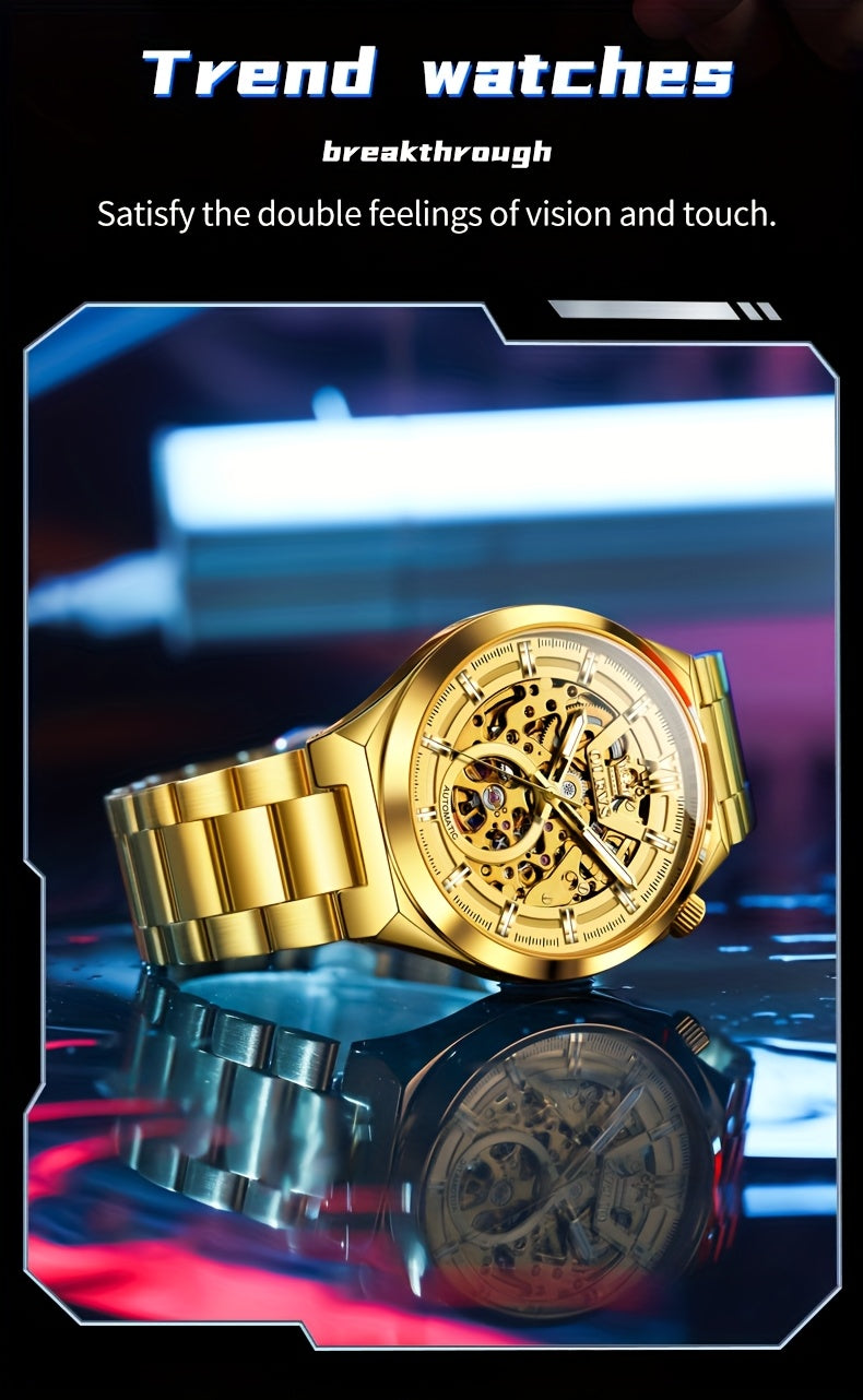 OLVES Stainless Steel Automatic Mechanical Watches For Men Luxury Top Brand Business Fashion Men'S Watches New Trend Classic Original High Quality Best Selling Men'S Wrist Watches, Without Battery