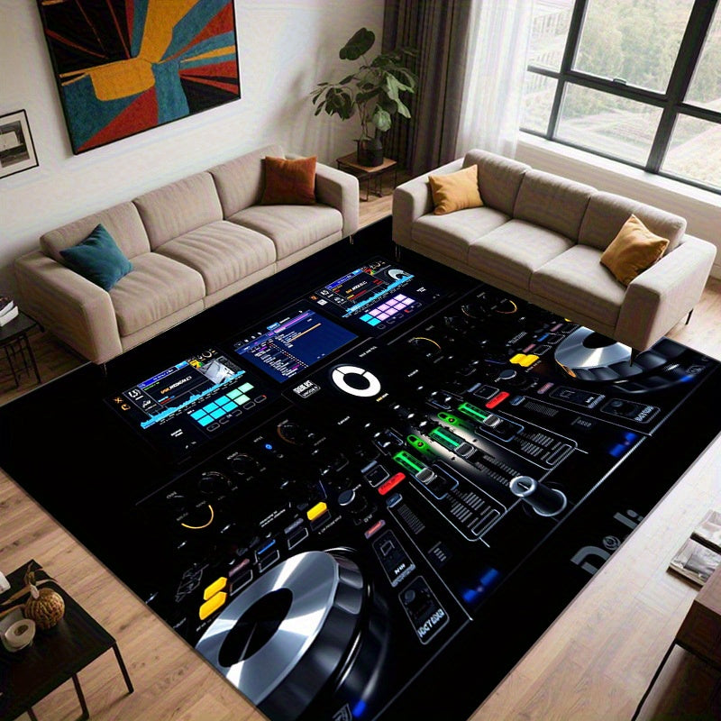 DJ Turntable Design Non-Slip Floor Mat - Machine Washable Mat Mat with Club-like Mixing Board Pattern, Extra Large Available for Home Studio, Living Room, Office, DJ Gifts - Lightweight & Easy Clean Modern Decor Mat, Studio A