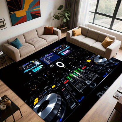 DJ Turntable Design Non-Slip Floor Mat - Machine Washable Mat Mat with Club-like Mixing Board Pattern, Extra Large Available for Home Studio, Living Room, Office, DJ Gifts - Lightweight & Easy Clean Modern Decor Mat, Studio A