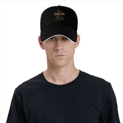 1pc Men's Spanish Inspirational Baseball Cap with Romans 4:17 Bible Verse - Adjustable Snapback, Lightweight Non-Stretch Fabric, Black & Golden Lettering for Running, Gym, Outdoor Sports - Christian Faith Hat for Men