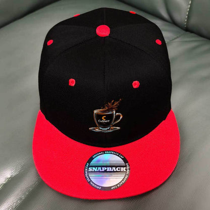 Men'S Snapback Hat - Lightweight Snapback Cap with Red & Black Two-Tone Design, Coffee Cup Graphic - Christmas Gift for Men, Everyday & Formal Events - Machine Washable Polyester Hat, Casual Headwear, Sporty Headgear, Durable