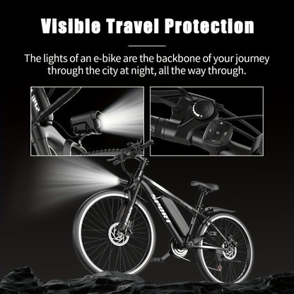 700W Adult Electric Mountain Bike 26" Heavy-Duty Tire All-Terrain, 25 MPH High Speed & 45-Mile Range, 7-Speed Compatible Gears, Front Suspension Fork, Disc Brakes, LCD Display, 48V 10AH Removable Battery, Global Voltage 100-2