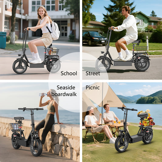 Essential For Halloween, 48V Electric Scooter, Foldable, Essential For Adults' Travel, 650W Motor, 20mph, Electric Scooter With A Basket (the Basket Is Detachable), LCD Display, Foldable And Lightweight Electric Scooter For O