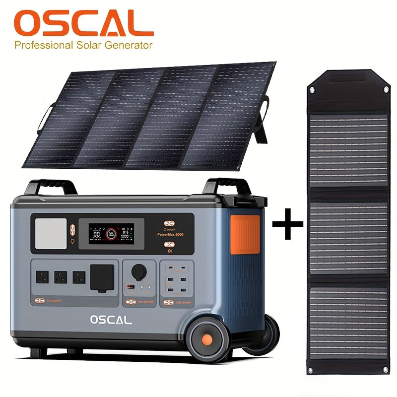 Blackview OSCAL PowerMax 6000 Solar Generator, 3600Wh/6000W Power Station with 200W Solar Panels, 120V/240V Split Phase Voltage AC Outlets (9000W Peak), 2400W Solar Charging, Emergency Home, Battery Backup, Plus A Bonus 30W S