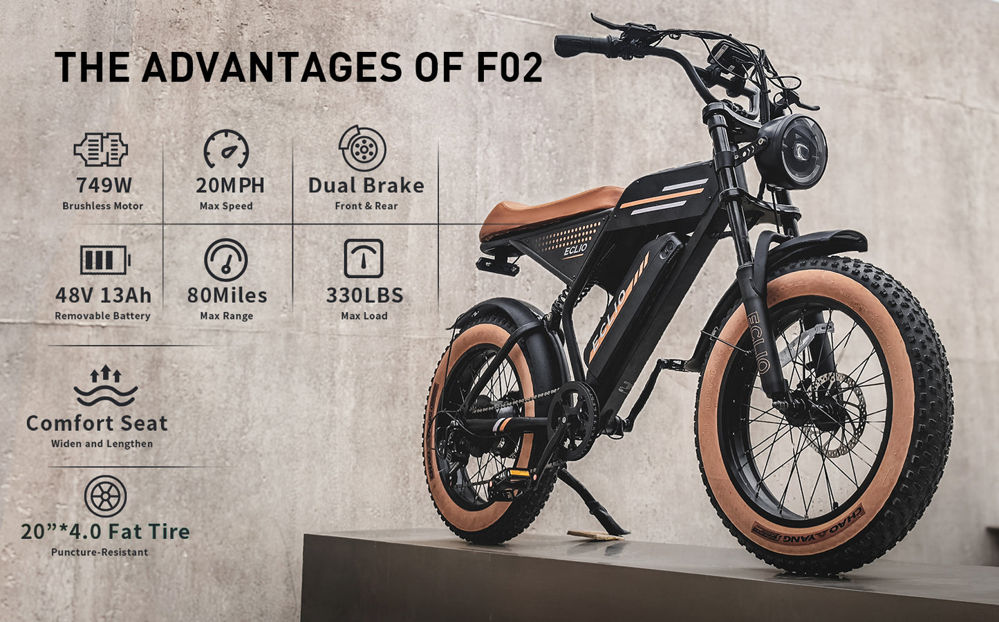 Eclio F02 Electric Bike for Adults, 20mph Ebike with 48V Removable Battery, 20" FAT Tires & LCD Display, Supports 330lbs - Ideal for Commuting & Urban Leisure Riding