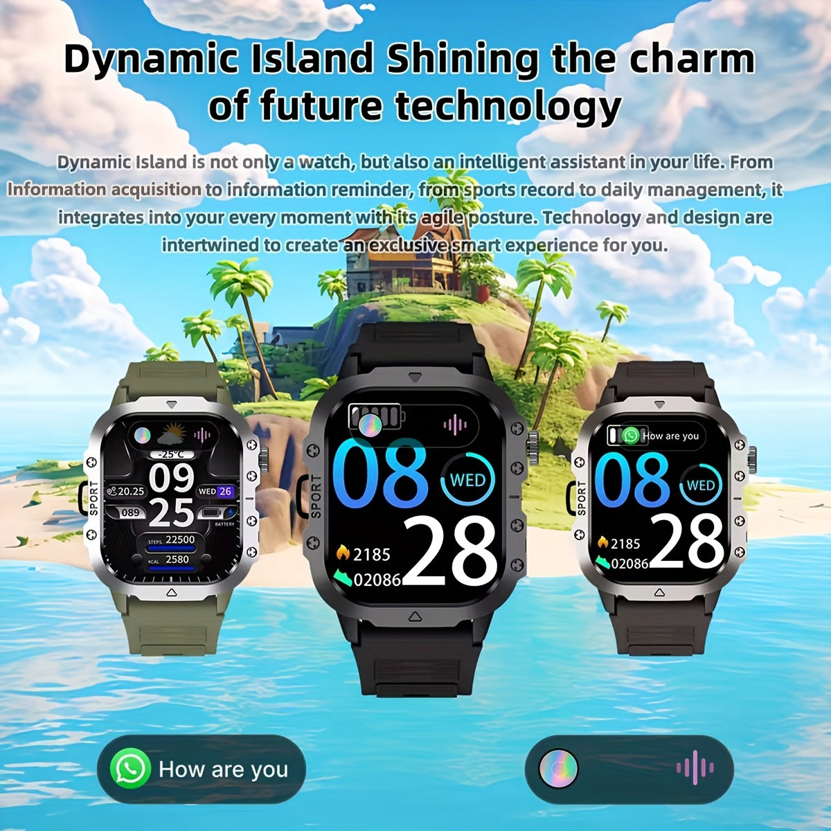 New Smart Watch 2.01 inch Large Screen LED Flashlight Outdoor Sports Watch Altimeter Barometer 100+Sports Mode Multimedia Information Viewing Weather Pedometer Fitness Tracker Compatible with Android for iphone Perfect Holida