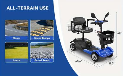 Heavy-Duty 4-Wheel Mobility Scooter for Seniors & Adults - 250W Motor, 14.9-Mile Range, 330LBS Load | 8" All-Terrain Solid Tires, Foldable Lightweight | Dual-Power Battery, Rearview Mirror, Indoor/Outdoor Use, Trunk Storage |