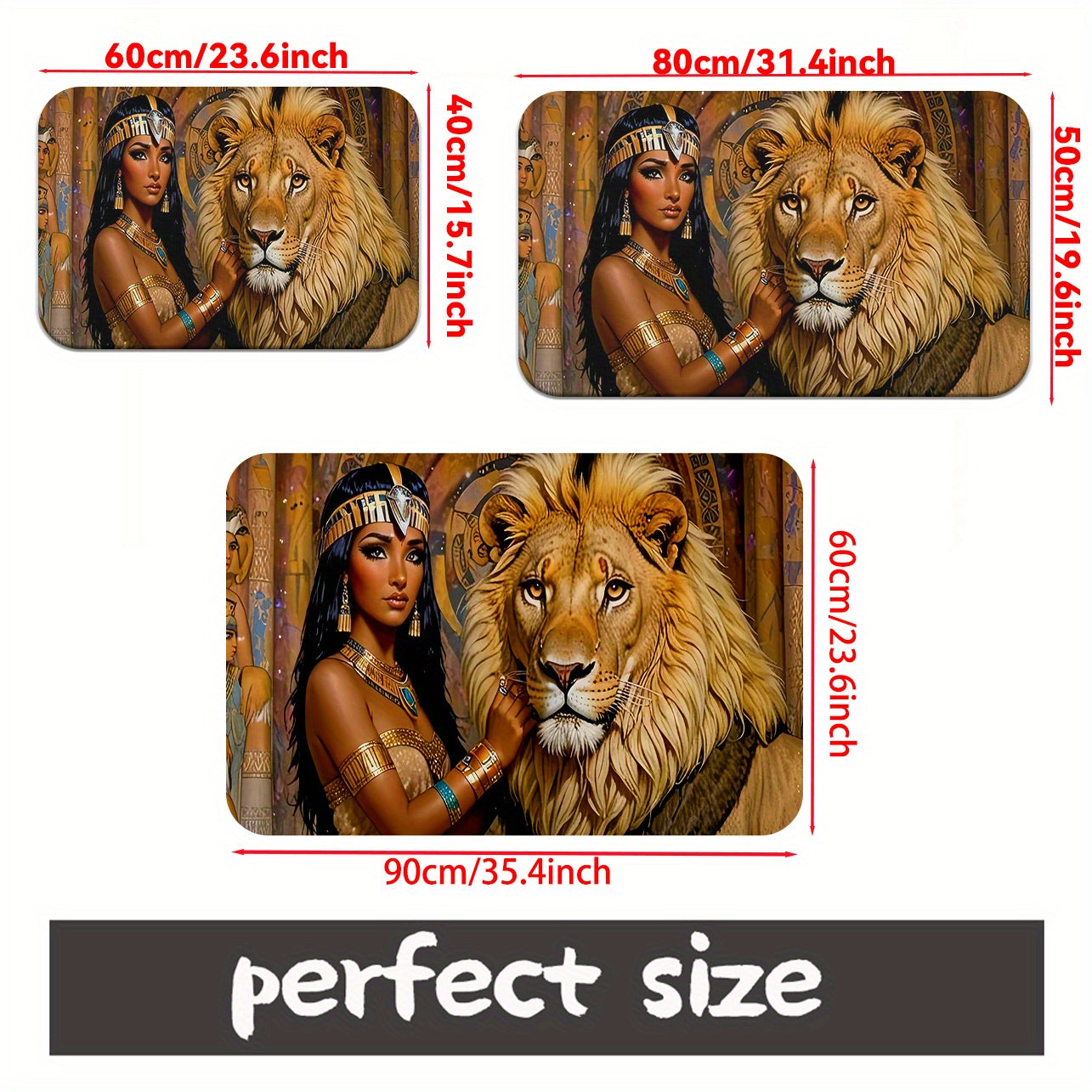 1pc Cleopatra and Lion Non-Slip Door Mat – Microfiber Absorbent, Machine Washable Polyester Rug with Egyptian Motifs, Perfect for Bathroom, Bedroom, Living Room