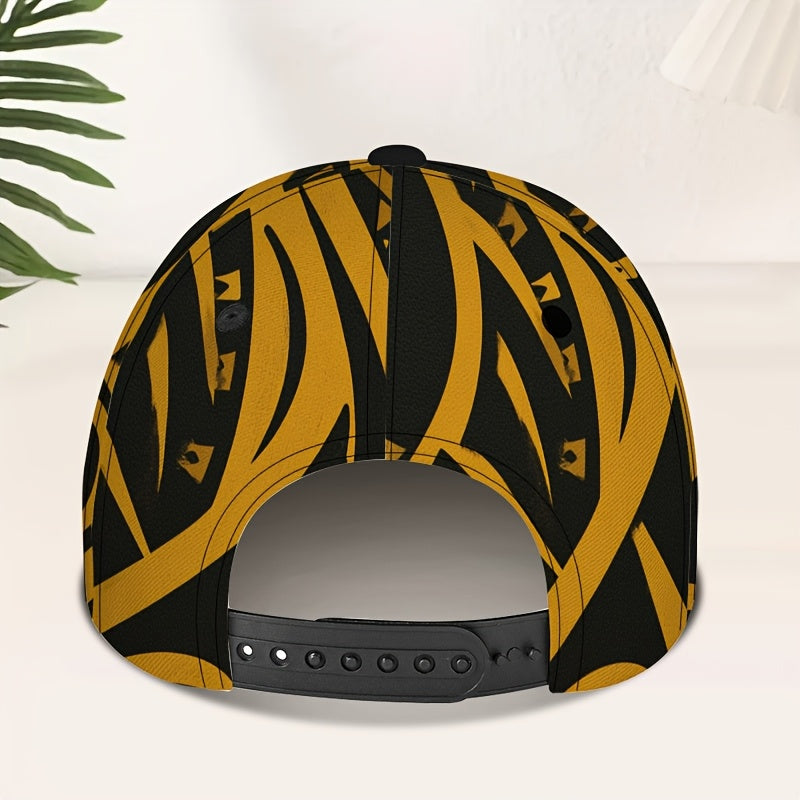 1pc 2D Aztec Spiral Maze Print Baseball Cap - Adjustable Snapback with Full-Body Design, Black & Yellow Pattern, Perfect for Sports, Street Fashion & Outdoor Running, Sports Headwear | Bold Headgear | Durable Headwear