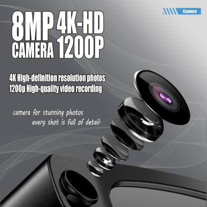 AI Smart Glasses, Equipped With An 8-megapixel Camera, 1080P High-definition Video Recording, Wireless Connection And Wi-Fi Transmission, AI Chat And ChatGPT Model - Wireless Call Music Playback, Real-time Translation Device,