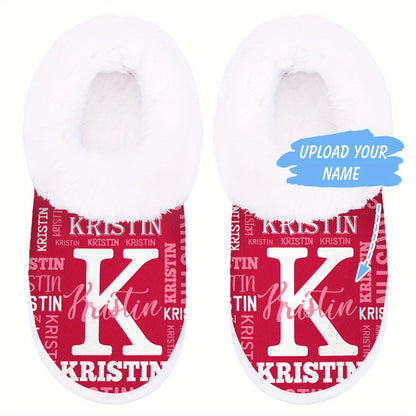 Personalized Women's Custom Name Slippers - Add Your Own Name, Non-Slip Rubber Sole, All-Season Indoor House Shoes, Machine Washable - Ideal Gift for Women (Birthday, Christmas) - Cozy Personalized Lounge Footwear, Slipon Des