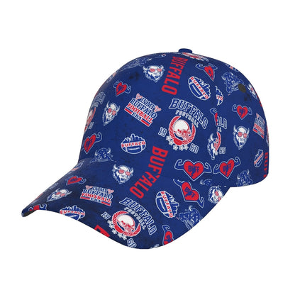 Baseball Cap Featuring a Full-Print Design with a Blue And Red Football Theme, Made from 100% Breathable And Adjustable for Comfort
