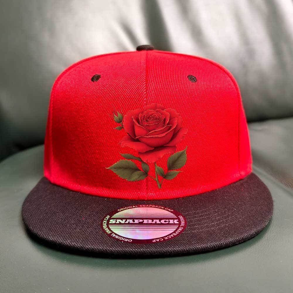 Snapback Baseball Cap with Red Rose Floral - Black & Red Two-Tone Hat, Lightweight Breathable Polyester for Men & Women, Adjustable Closure for Everyday, Sports, Parties, Camping - Ideal Gift for Father's Day, Easter, Ramadan