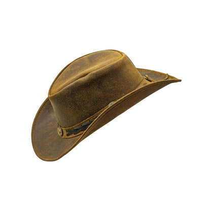 Men & Women Brown Genuine Leather Cowboy Western Hat – Outdoor Rodeo Style Sun Protection for Ranch Work, Horseback Riding, Country Concerts, Festivals, Camping, Hiking & Travel – Great Gift for Winter Season, Thanksgivin