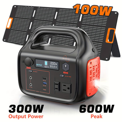 300W/600W/1000W+200W Solar Panel Portable Power Station, 1075Wh Backup Lithium Battery, 120V/1000W AC Outlet, Solar Generator For Home, RV, Outdoor, Camping And Emergencies Use