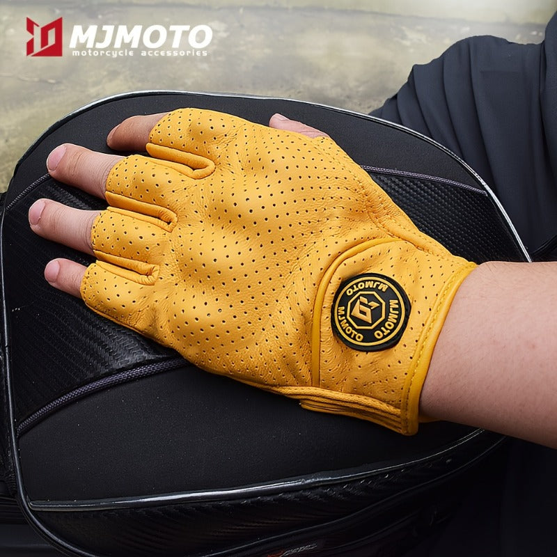 Men & Women' Retro Motorcycle Half-Finger Gloves - Yellow Breathable Riding with Hook-and-Loop Closure, Suitable for Motorbike, Dirt, Scooters, Commuting - Half-Finger for Throttle