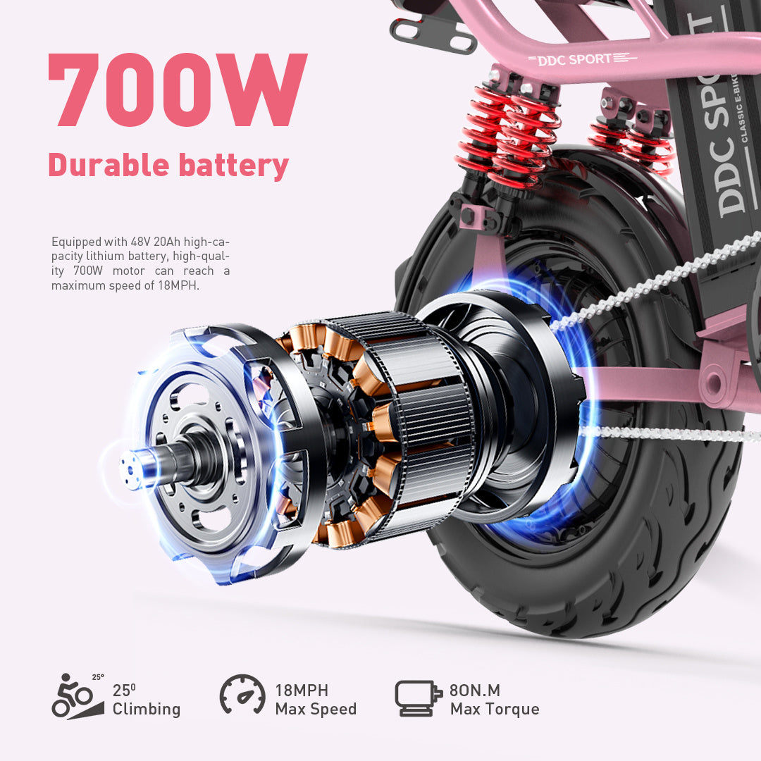 M1 Electric Bike For Adults,32 Miles Range,700W peak motor,20MPH Speed, 48V 20Ah Removable Battery, Dual Disc Brakes, Front And Rear Suspension & Commuter EBike, 14'' all-purpose tire, LCD Mileage Display