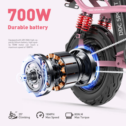 M1 Electric Bike For Adults,32 Miles Range,700W peak motor,20MPH Speed, 48V 20Ah Removable Battery, Dual Disc Brakes, Front And Rear Suspension & Commuter EBike, 14'' all-purpose tire, LCD Mileage Display