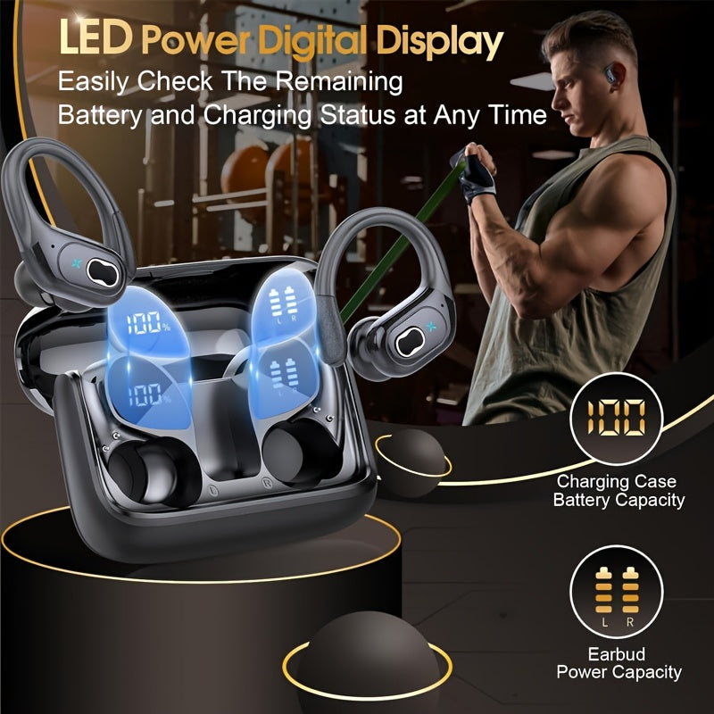 2025 New HD65 Endurance Wireless Headphones Aptkdoe Sports Cordless Headphones, Wireless 5.3 Headphones, 50H Stereo HD Microphone, LED Display, Sports/running Hook Cordless Headphones, Long Life, Intelligent Noise Reduction