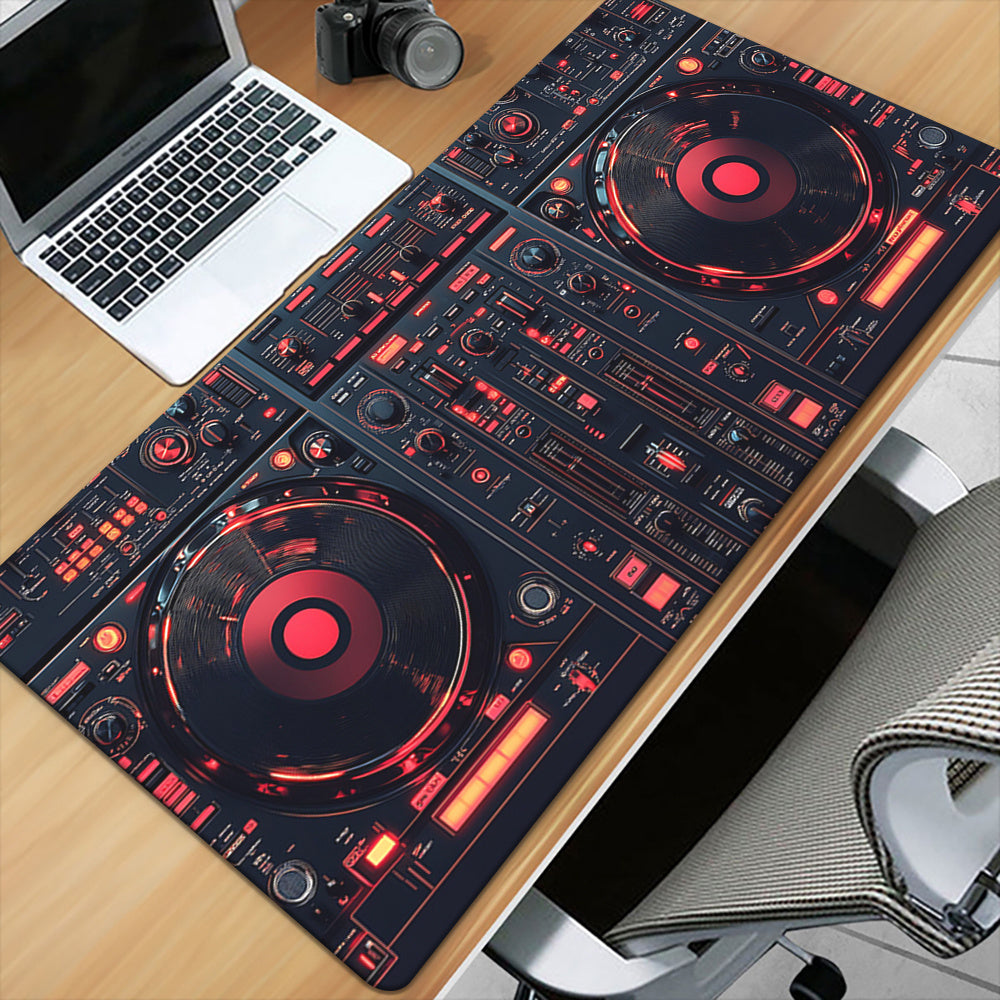DJ Control Panel Rubber Anti-Slip Mouse Pad - Black with Red & Orange LED Lights, Ideal for Gaming & Office Use, Office Desk Mat|Modern Desk Mat|Durable Desk Mat, Mouse Pads for Desk