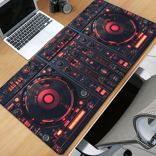 DJ Control Panel Rubber Anti-Slip Mouse Pad - Black with Red & Orange LED Lights, Ideal for Gaming & Office Use, Office Desk Mat|Modern Desk Mat|Durable Desk Mat, Mouse Pads for Desk