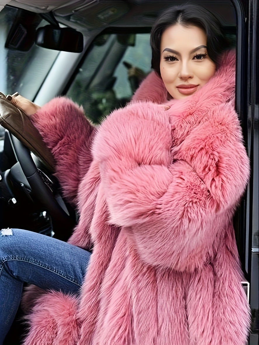 FHILLINUO Chic Women'S Faux Coat | Long Length, Solid Color, Single Breasted, with Pockets, Comfortable and Warm for Fall/Winter