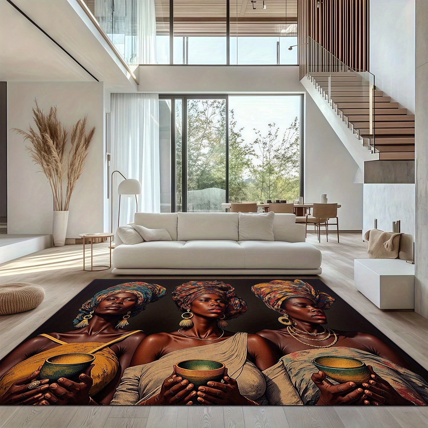 3D Printed Velvet Bohemian Area Mat - Soft, Durable, Machine Washable, Non-Slip, Thick & Comfortable for Living Room, Bedroom, Entryway - 850g/m², Rectangular Shape, Vibrant African-Inspired Design, Rugs for Living Room
