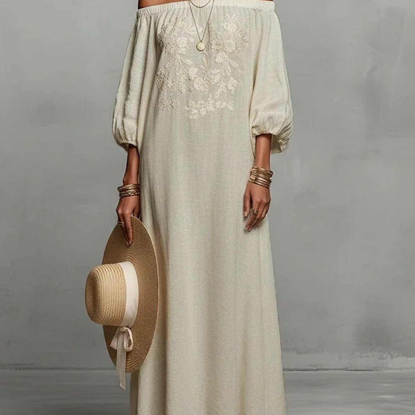2026 Elegant Floral Off-Shoulder Long Vacation Dress