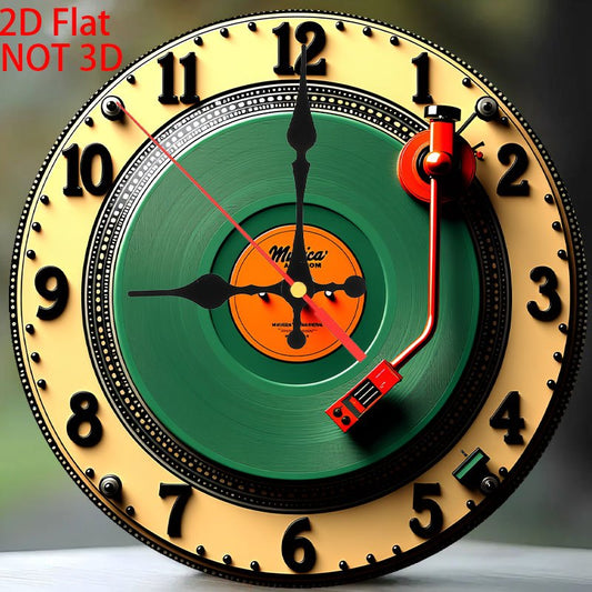 10-inch Vintage Record Player Wall Clock - Retro Vinyl Design Silent Quartz Movement, Artificial Wood Battery-Powered (AA Not Included) - Home, Coffee Shop & Holiday Decor for Halloween Christmas, Vintage Wall Clock, Home Dec