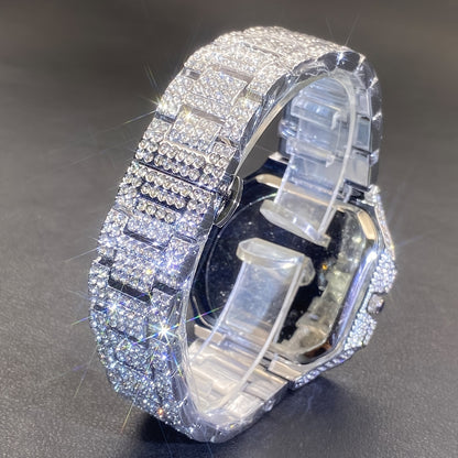 MISSFOX Men'S Luxury Rhinestones-Encrusted Golden-Tone Square Watch with Date Calendar, High Quality IP65, Quartz Movement, Sparkling Bezel & -Accented Dial - Elegant Analog Watch for Casual & Formal Wear, Party Accessory, Ba