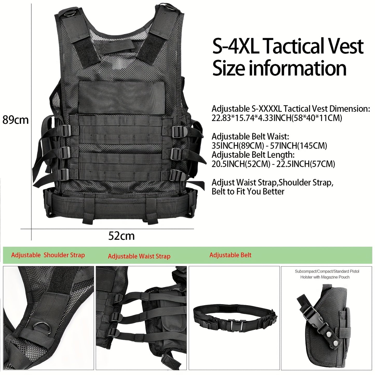 Marmot Upgrade S-XXXXL Tactical Vest 1000D Nylon With Detachable Belt & Subcompact/Compat/normal Pocket