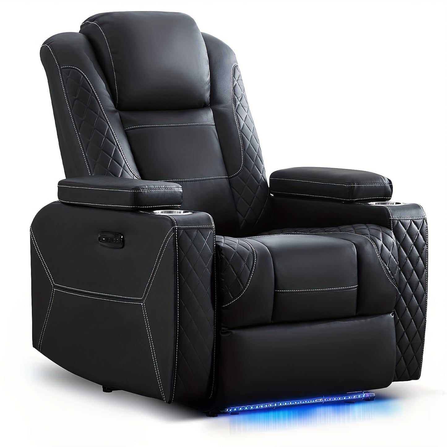 Power Recliner Sofa with Adjustable Headrest & LED Ambient Light & Hidden Storage & USB Ports for Living Room Home Theater