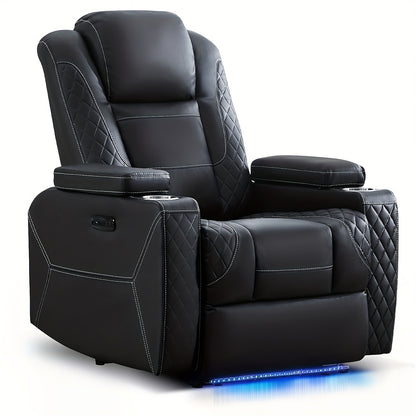 Power Recliner Sofa with Adjustable Headrest & LED Ambient Light & Hidden Storage & USB Ports for Living Room Home Theater