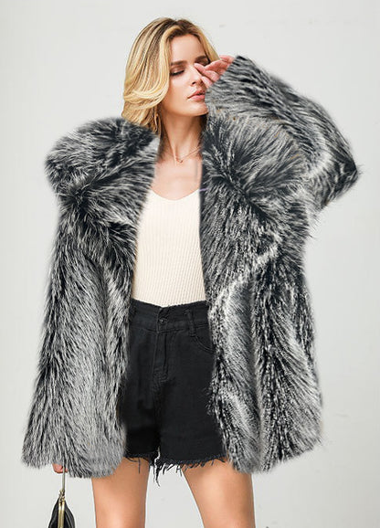 Women'S Elegant Luxurious Mid-Length Faux Fur Coat - Soft Warm Imitation Rabbit & Fox Fur Jacket, Solid Color Winter Outerwear with Full-Length Lining, Cozy Fall/Winter Coat for Casual & Formal Outfits, Versatile Everyday to
