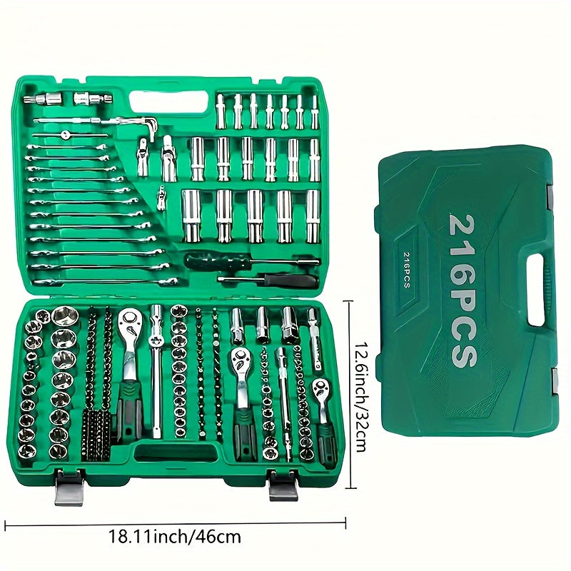 899/216/53PCS Or 230/65PCS Updated Tool Set, MechanicTool Kits for Auto Repair And Household Mechanical Tool Kit for Car Bike Repair Tools, 1/2 *1/4" 3/8 "drive Depth And Standard Sockets, Ratchet Torque Wrench Screwdriver So