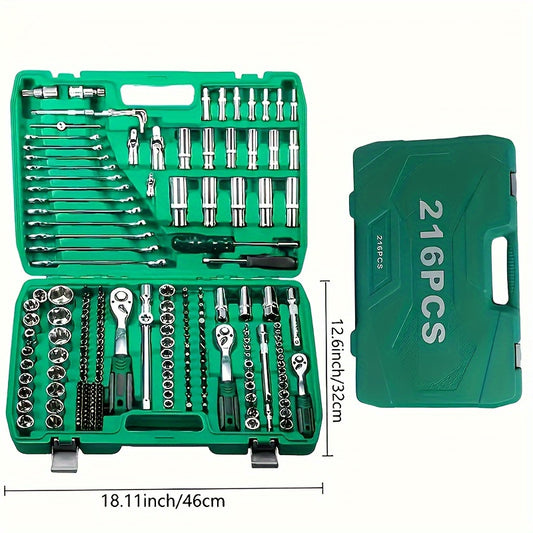 899/216/53PCS Or 230/65PCS Updated Tool Set, MechanicTool Kits for Auto Repair And Household Mechanical Tool Kit for Car Bike Repair Tools, 1/2 *1/4" 3/8 "drive Depth And Standard Sockets, Ratchet Torque Wrench Screwdriver So