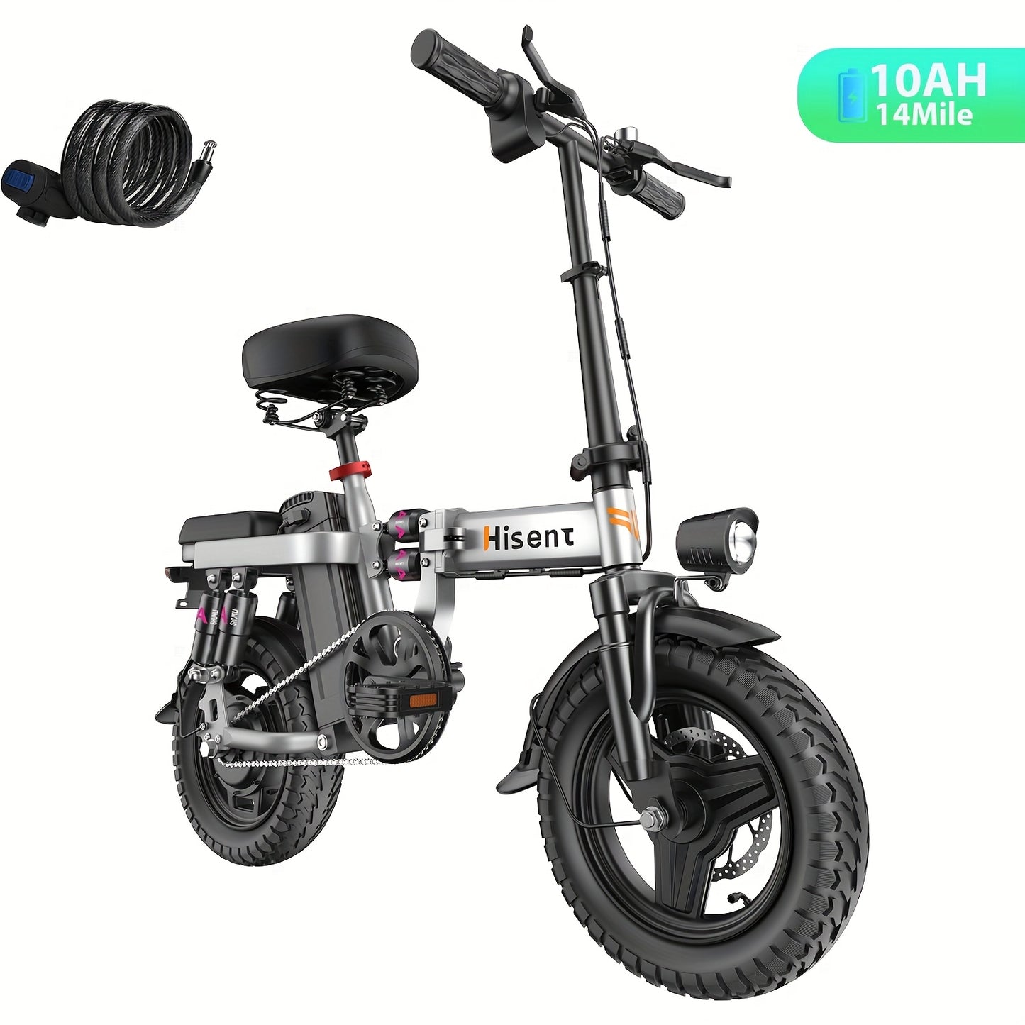 Hisent 740W Folding Electric Bike Is Suitable for Both Adults And Teenagers.14" Tires, 740W Brushless Motor, 48V 6A/10A/15A/17.5A Lithium Battery, Range Of 8-35 Miles, Multiple Shock Absorbers, Alloy Steel Frame, LCD Display