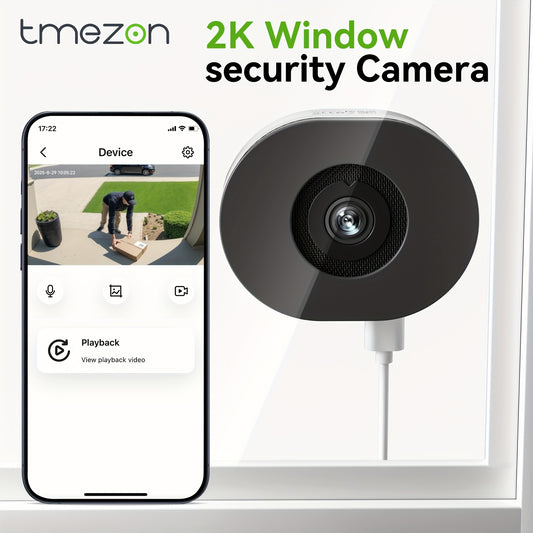 TMEZON MINI Security Camera 2K Window Camera with Adhesive Installation, AI Enhanced Color Night Vision, HDR Anti-Glare & Anti-Reflection, 24/7 Recording, Motion Detection Alerts, Wi-Fi Smart Home Security Camera for Indoor/O