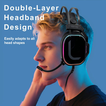Colusi Gaming Headset with Microphone & Noise Cancellation, RGB Lighting, Wired PC Headset for PS4/PS5, Laptop, USB-Powered, Volume Control, Push Button, Closed-back Design, Sound Isolation, Plastic Material, Tangle-free Cabl