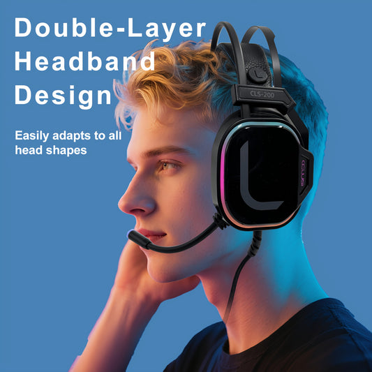 Colusi Gaming Headset with Microphone & Noise Cancellation, RGB Lighting, Wired PC Headset for PS4/PS5, Laptop, USB-Powered, Volume Control, Push Button, Closed-back Design, Sound Isolation, Plastic Material, Tangle-free Cabl