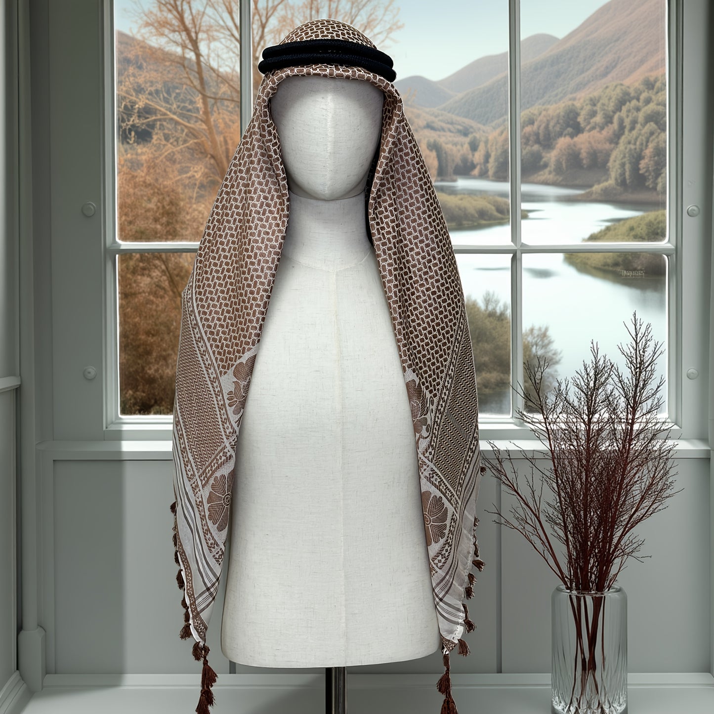 1pc Elegant Jacquard Headscarf & Square Scarf - Soft Breathable All-Season Muslim Headwear, Unisex for Men & Women - Wedding, Everyday, Formal Events Accessory - Luxury Fabric, Hijab Scarf, Decorative Tassels, Luxurious Comfo